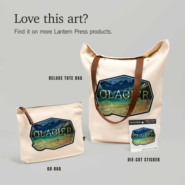 Glacier National Park, Montana, Avalanche Lake (Badge), , Photography, Organic Cotton Zipper Pouch, Go Bag Go Bag Lantern Press 