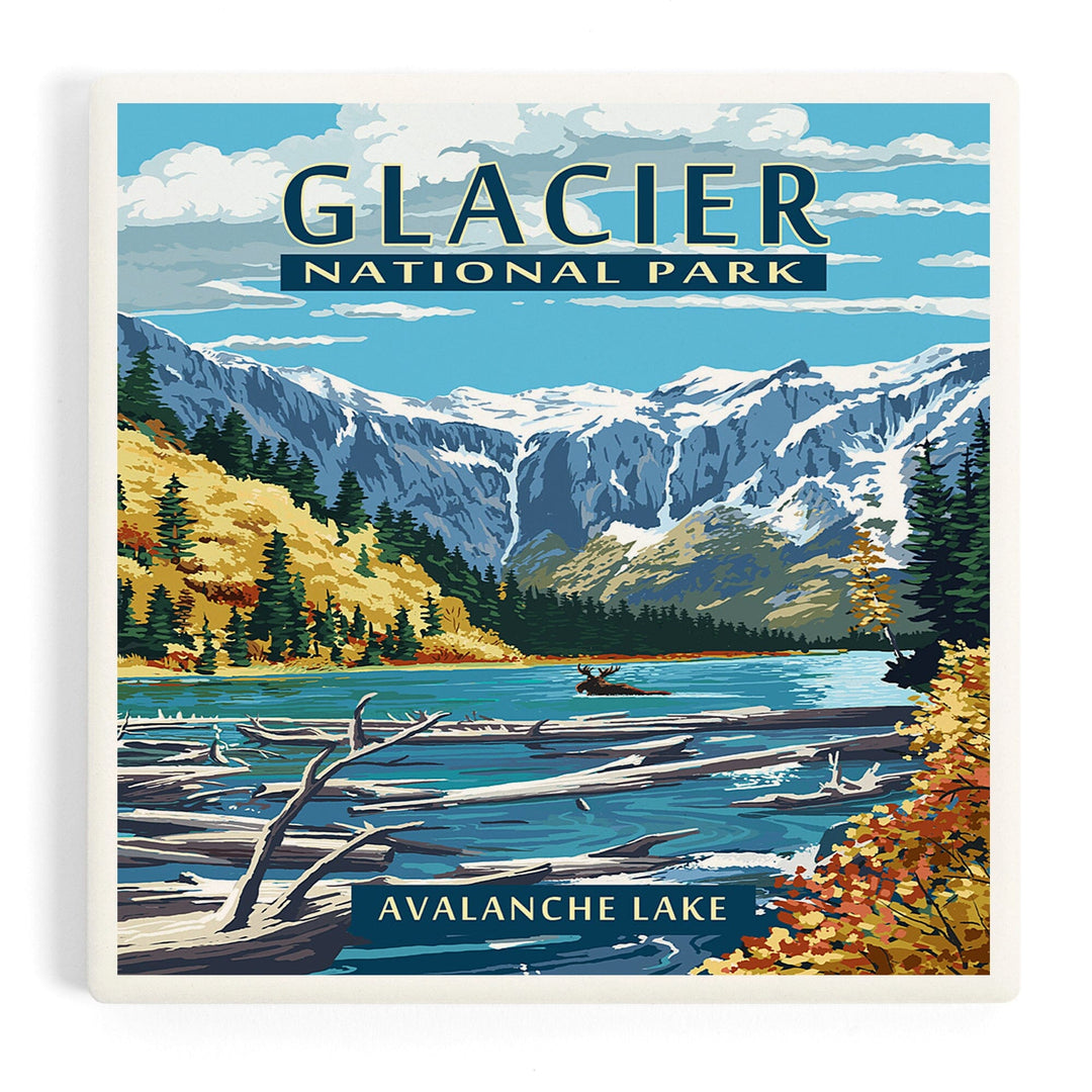 Glacier National Park, Montana, Avalanche Lake, Coasters Coasters Lantern Press 