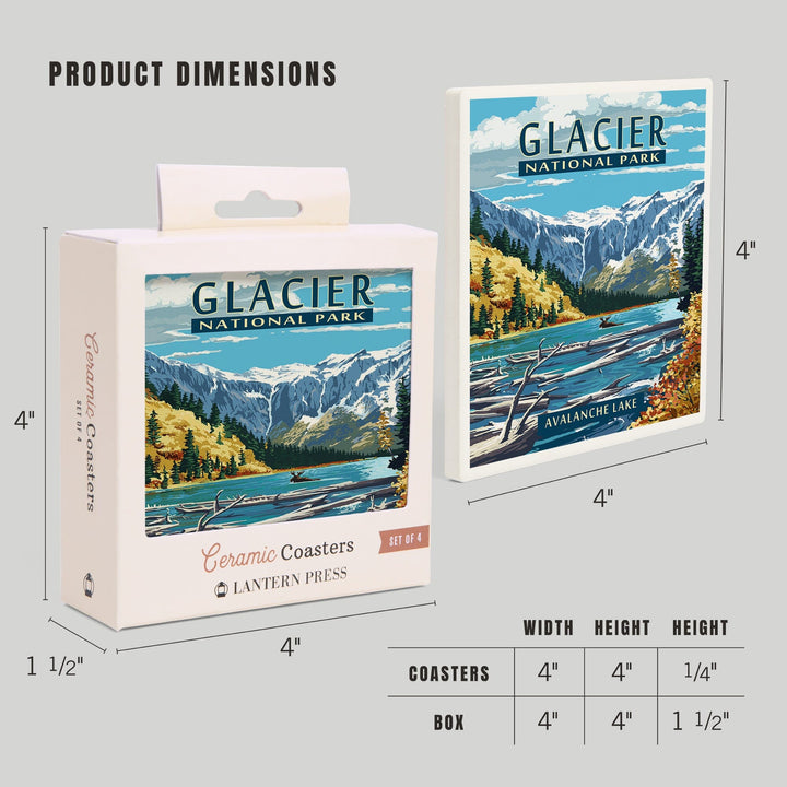 Glacier National Park, Montana, Avalanche Lake, Coasters Coasters Lantern Press 