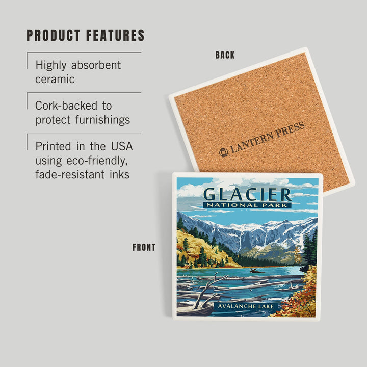 Glacier National Park, Montana, Avalanche Lake, Coasters Coasters Lantern Press 