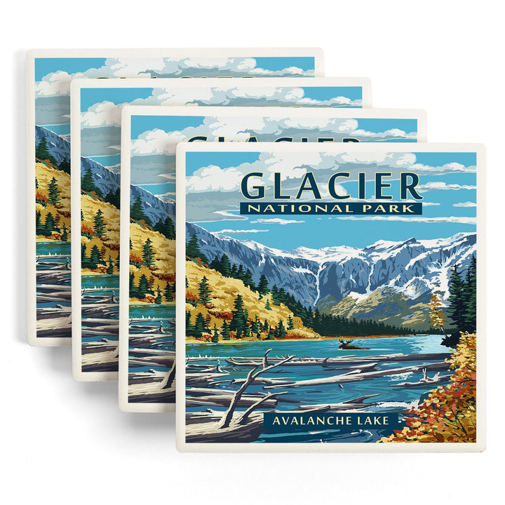 Glacier National Park, Montana, Avalanche Lake, Coasters Coasters Lantern Press 