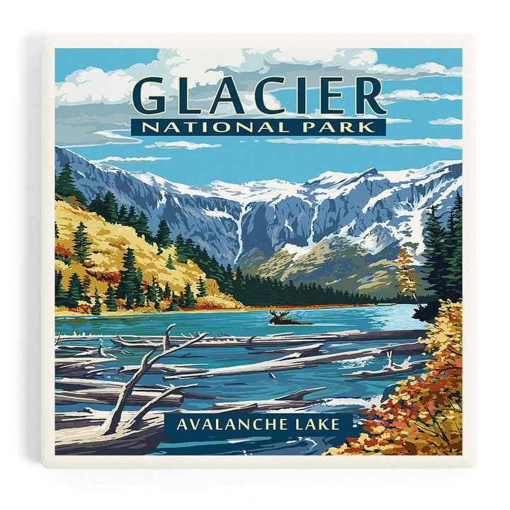 Glacier National Park, Montana, Avalanche Lake, Coasters Coasters Lantern Press Coaster 