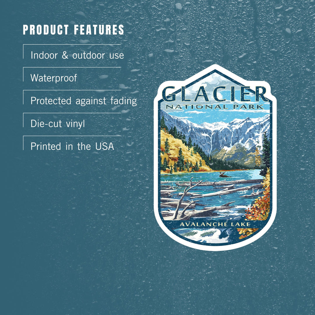 Glacier National Park, Montana, Avalanche Lake, Contour, Lantern Press Artwork, Vinyl Sticker Sticker Lantern Press 