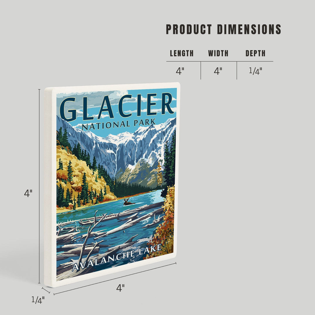 Glacier National Park, Montana, Avalanche Lake Illustration, Coasters Coasters Lantern Press 