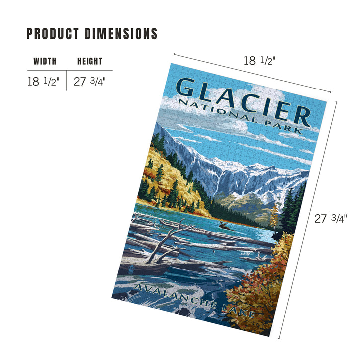 Glacier National Park, Montana, Avalanche Lake Illustration, Jigsaw Puzzle Puzzle Lantern Press 