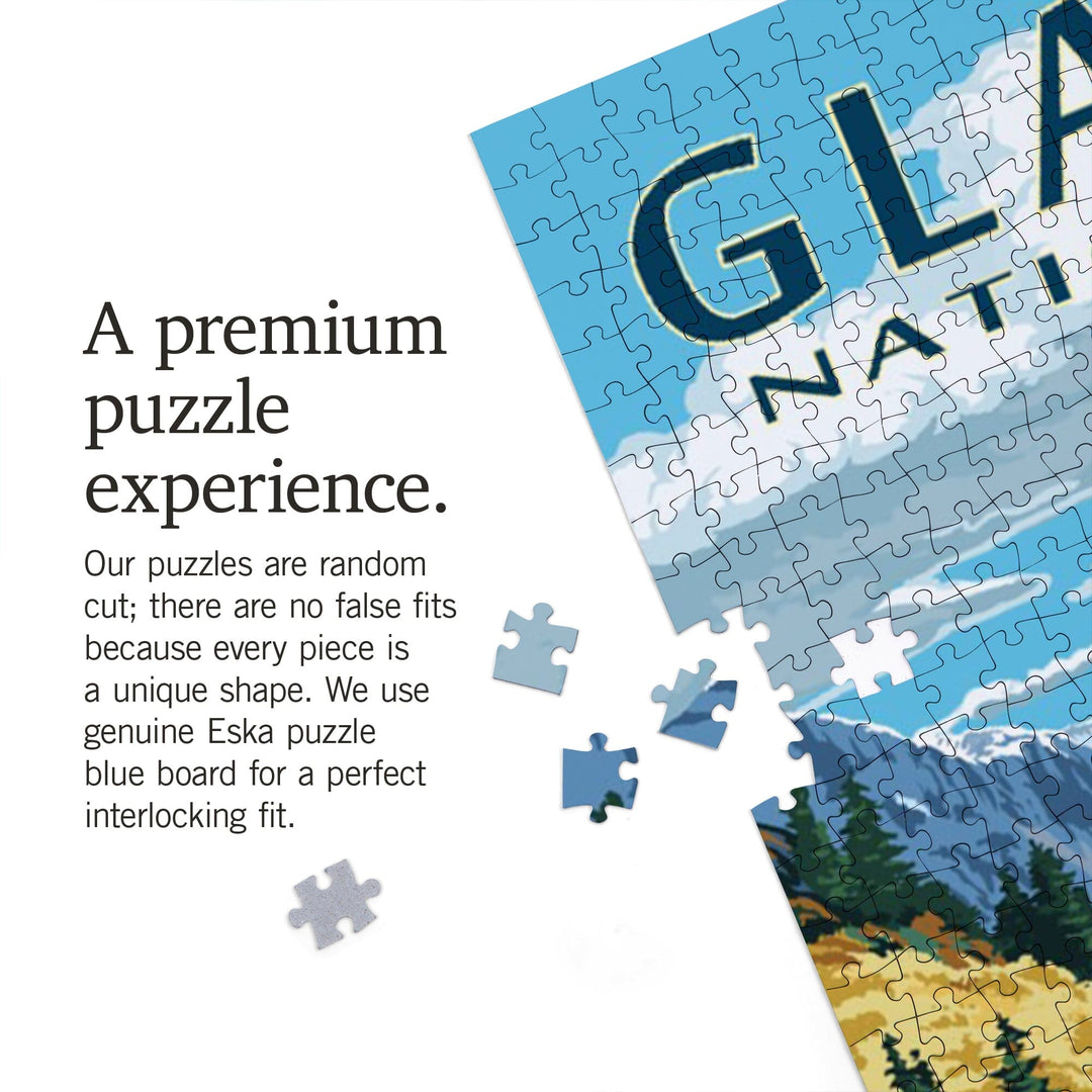 Glacier National Park, Montana, Avalanche Lake Illustration, Jigsaw Puzzle Puzzle Lantern Press 