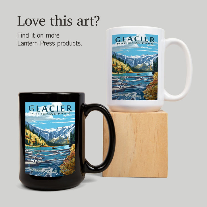 Glacier National Park, Montana, Avalanche Lake Illustration, Lantern Press Artwork, Ceramic Mug Mugs Lantern Press 