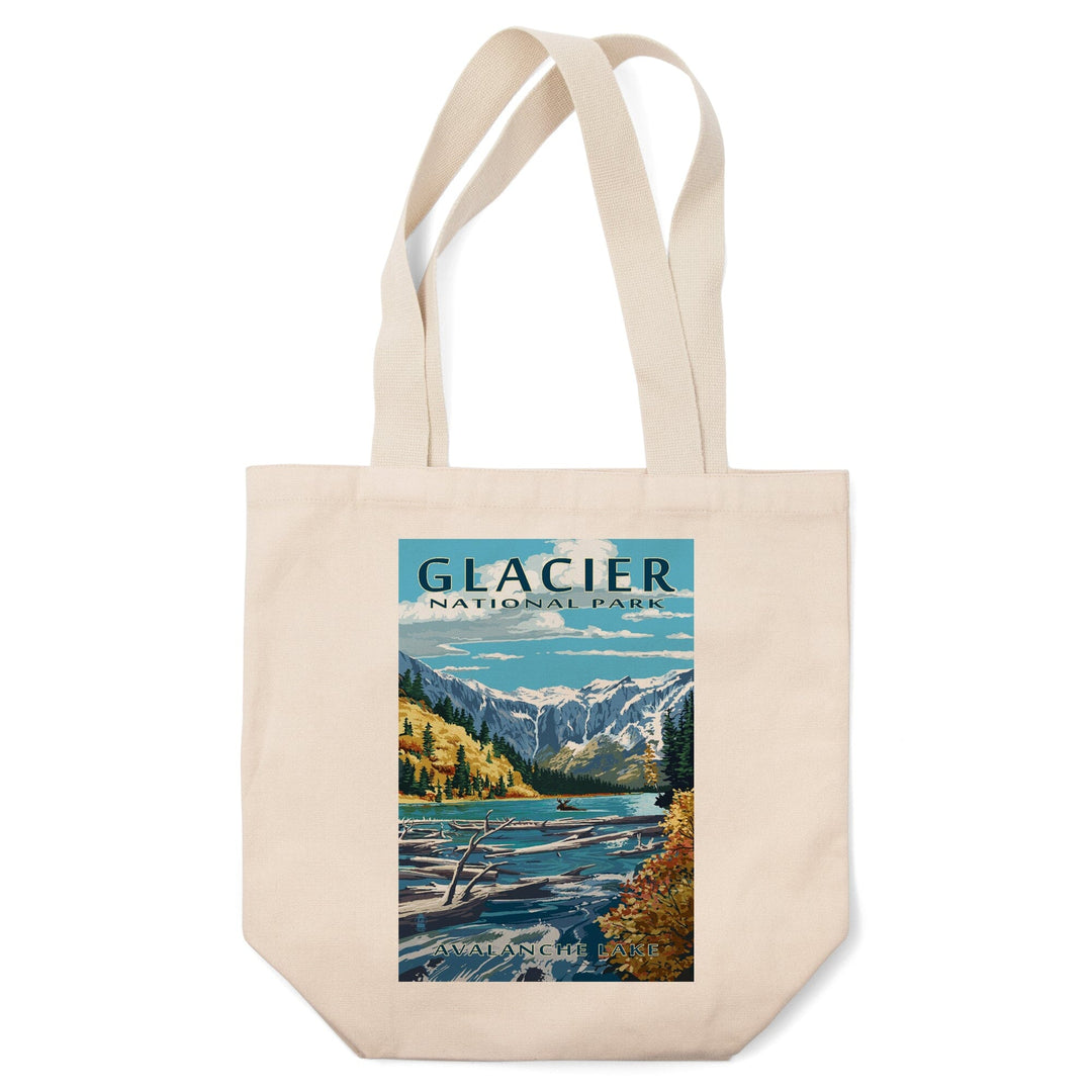 Glacier National Park, Montana, Avalanche Lake Illustration, Lantern Press Artwork, Tote Bag Totes Lantern Press 