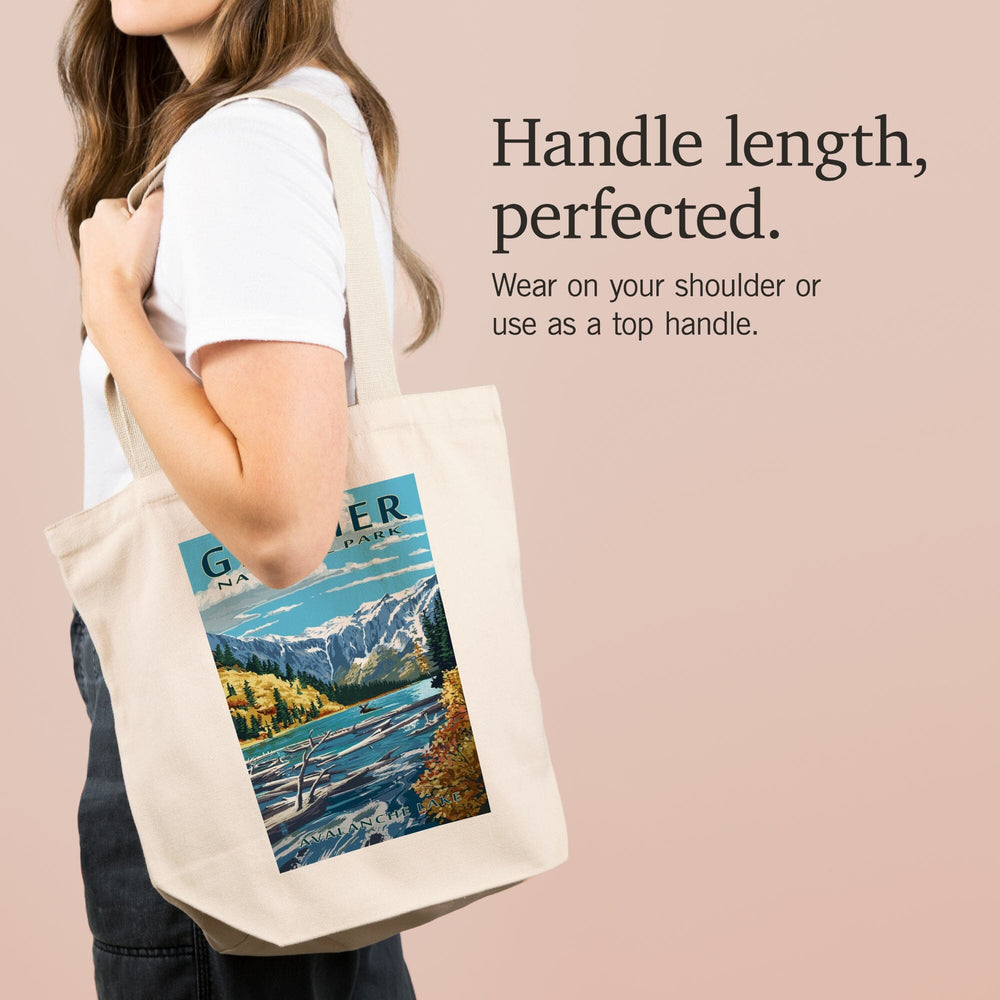 Glacier National Park, Montana, Avalanche Lake Illustration, Tote Bag Totes Lantern Press 