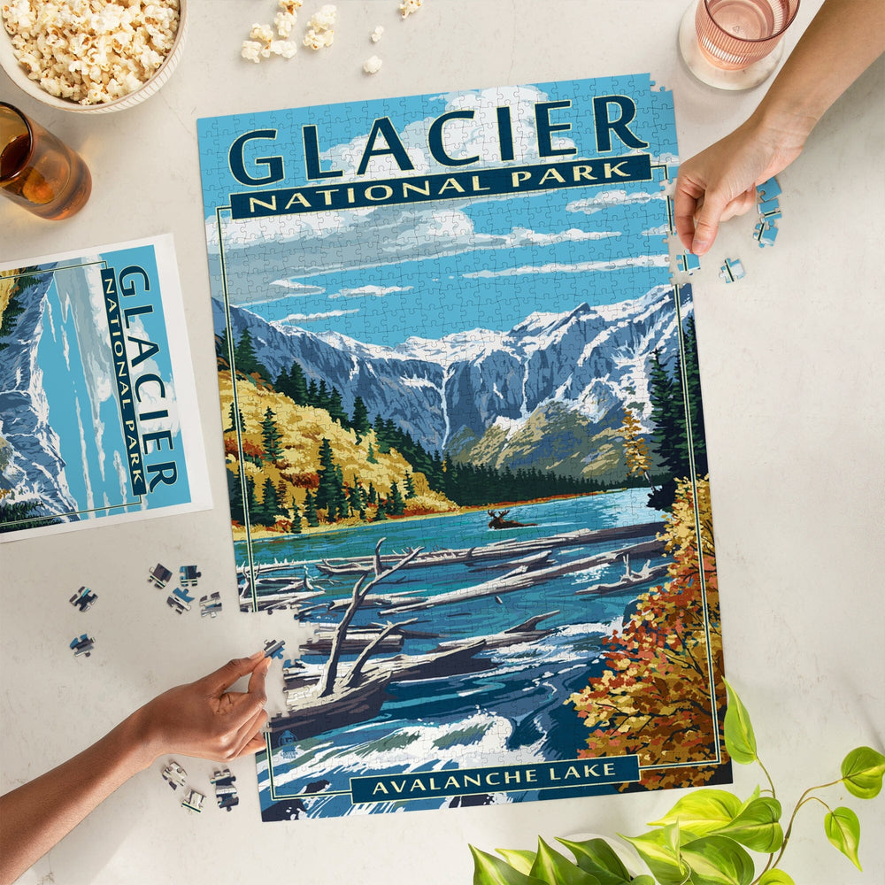 Glacier National Park, Montana, Avalanche Lake, Jigsaw Puzzle Puzzle Lantern Press 