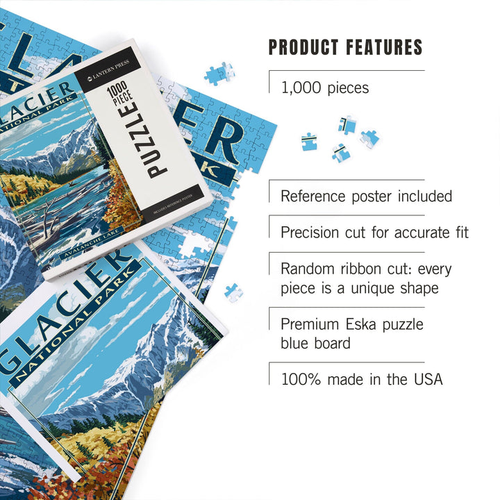 Glacier National Park, Montana, Avalanche Lake, Jigsaw Puzzle Puzzle Lantern Press 