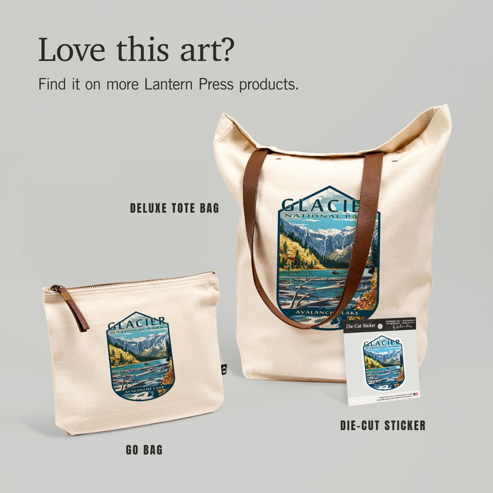 Glacier National Park, Montana, Avalanche Lake,, Organic Cotton Zipper Pouch, Go Bag Go Bag Lantern Press 