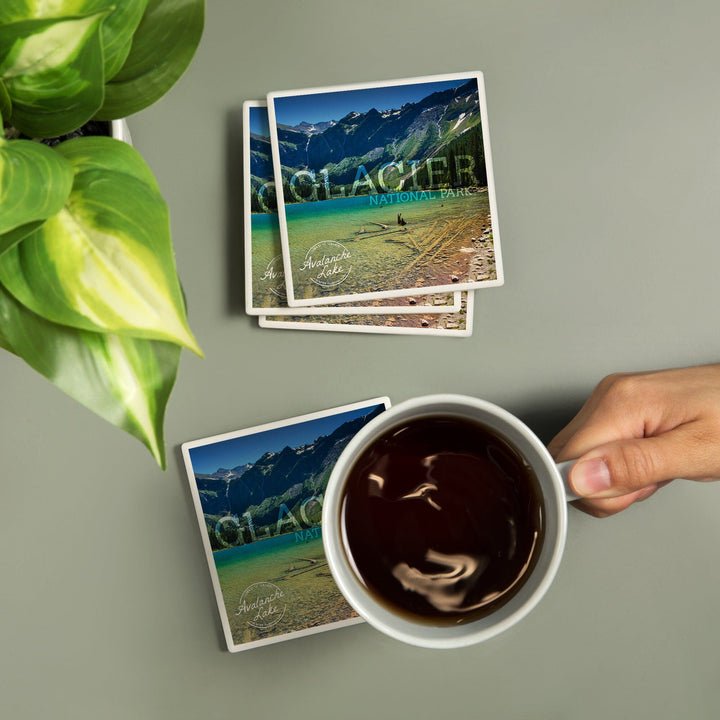Glacier National Park, Montana, Avalanche Lake (Stamp Version), Coasters Coasters Lantern Press 