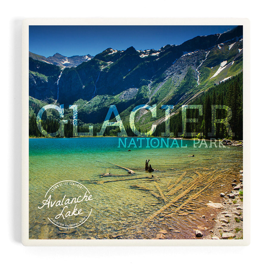 Glacier National Park, Montana, Avalanche Lake (Stamp Version), Coasters Coasters Lantern Press 
