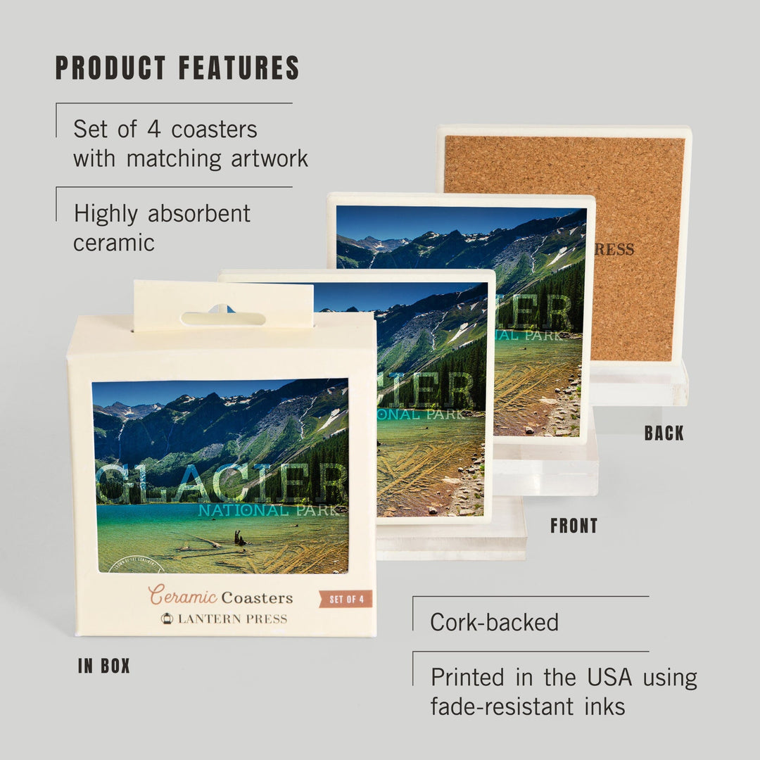 Glacier National Park, Montana, Avalanche Lake (Stamp Version), Coasters Coasters Lantern Press 