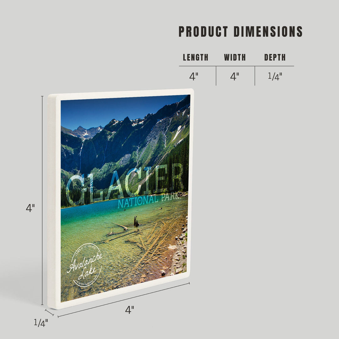 Glacier National Park, Montana, Avalanche Lake (Stamp Version), Coasters Coasters Lantern Press 