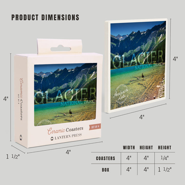 Glacier National Park, Montana, Avalanche Lake (Stamp Version), Coasters Coasters Lantern Press 
