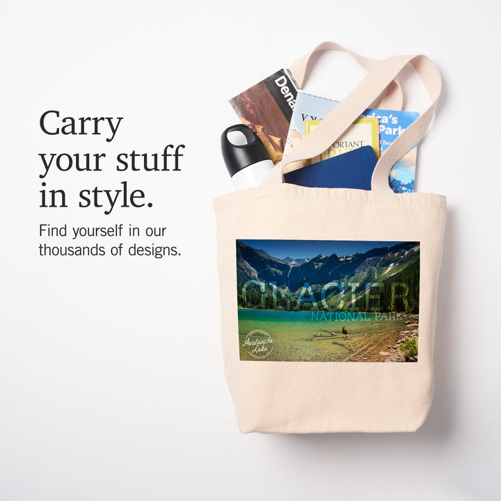 Glacier National Park, Montana, Avalanche Lake (Stamp Version), Tote Bag Totes Lantern Press 