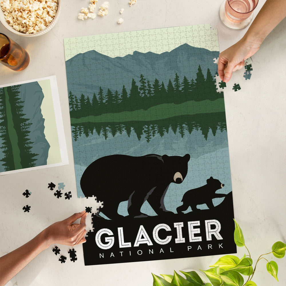 Glacier National Park, Montana, Bear and Cub, Family Time, Jigsaw Puzzle Puzzle Lantern Press 