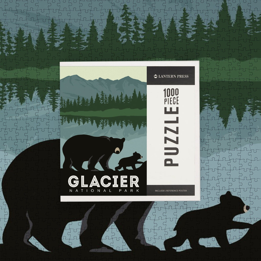 Glacier National Park, Montana, Bear and Cub, Family Time, Jigsaw Puzzle Puzzle Lantern Press 