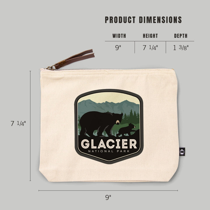 Glacier National Park, Montana, Bear and Cub, Family Time,, Organic Cotton Zipper Pouch, Go Bag Go Bag Lantern Press 