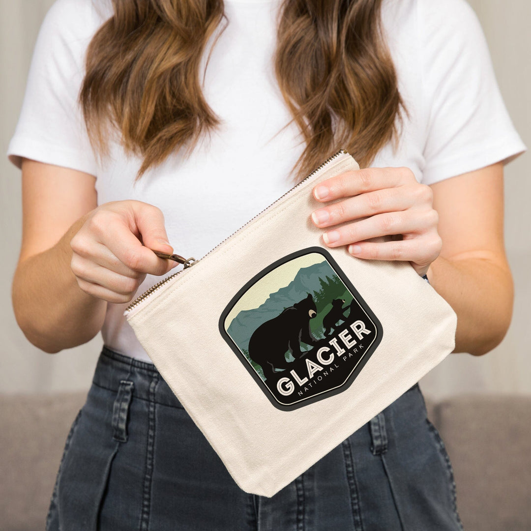 Glacier National Park, Montana, Bear and Cub, Family Time,, Organic Cotton Zipper Pouch, Go Bag Go Bag Lantern Press 