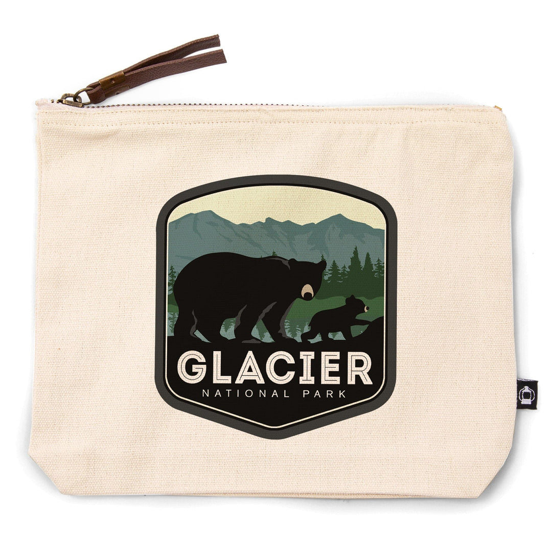 Glacier National Park, Montana, Bear and Cub, Family Time,, Organic Cotton Zipper Pouch, Go Bag Go Bag Lantern Press 