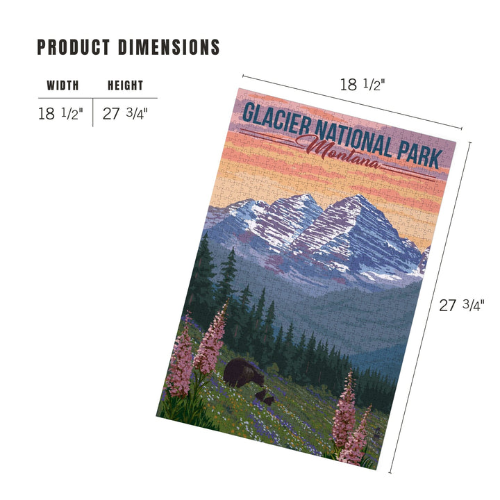 Glacier National Park, Montana, Bear and Spring Flowers, Jigsaw Puzzle Puzzle Lantern Press 