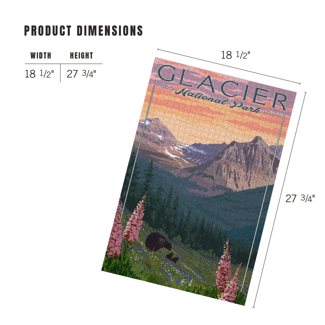 Glacier National Park, Montana, Bear and Spring Flowers, Mountains, Jigsaw Puzzle Puzzle Lantern Press 