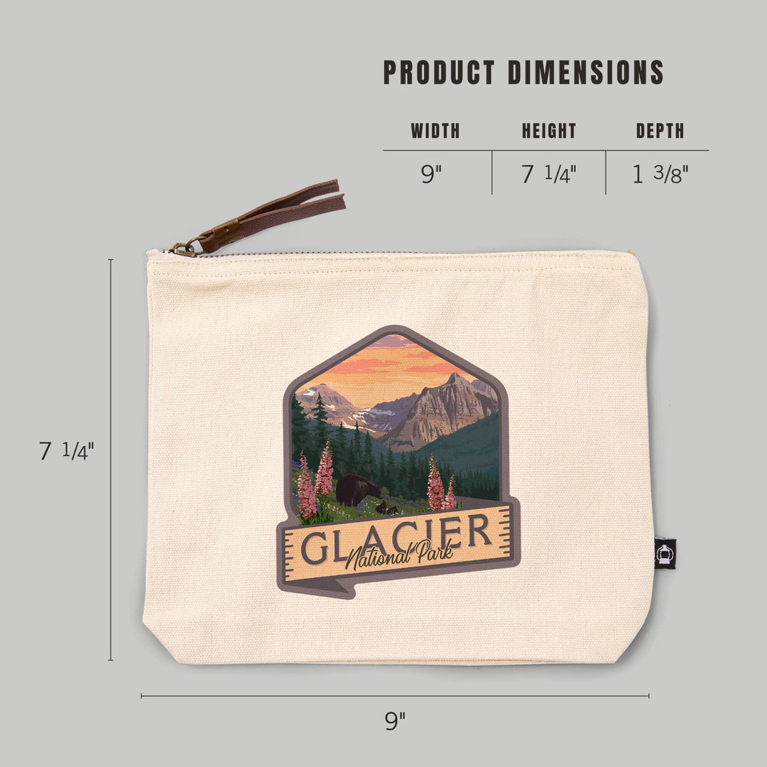 Glacier National Park, Montana, Bear and Spring flowers,, Organic Cotton Zipper Pouch, Go Bag Go Bag Lantern Press 