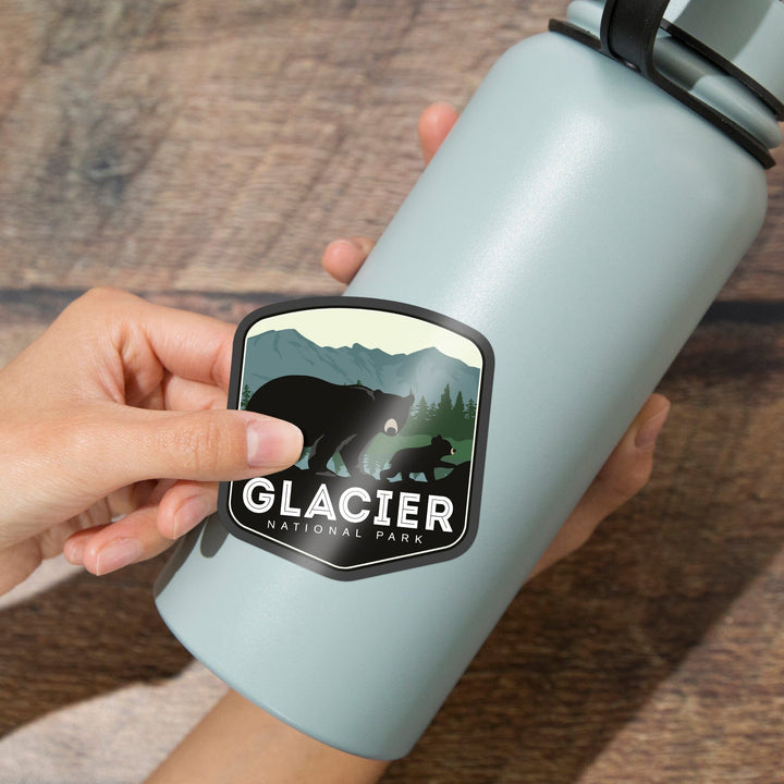 Glacier National Park, Montana, Bear & Cub, Family Time, Contour, Lantern Press Artwork, Vinyl Sticker - Lantern Press