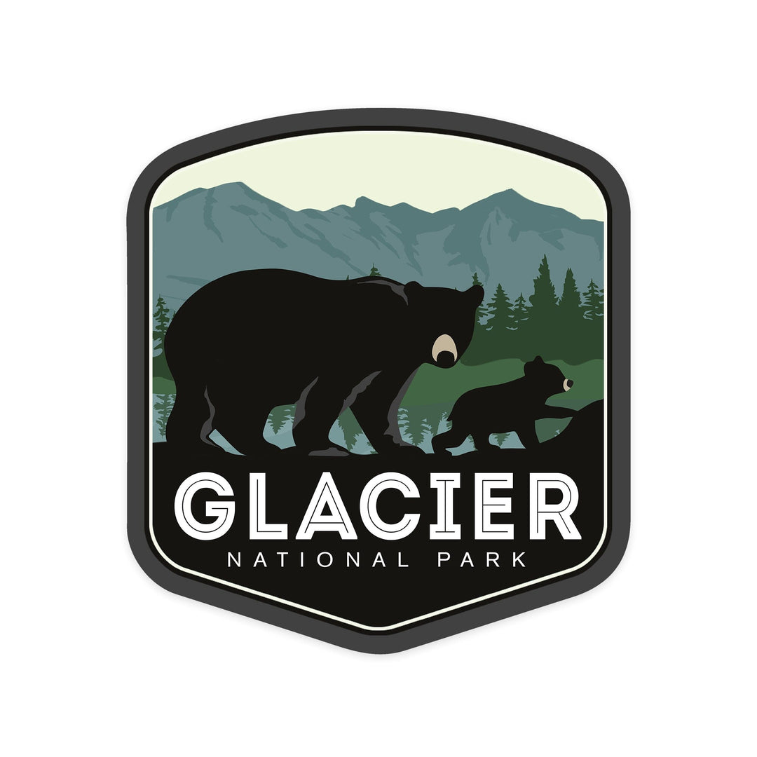 Glacier National Park, Montana, Bear & Cub, Family Time, Contour, Lantern Press Artwork, Vinyl Sticker - Lantern Press