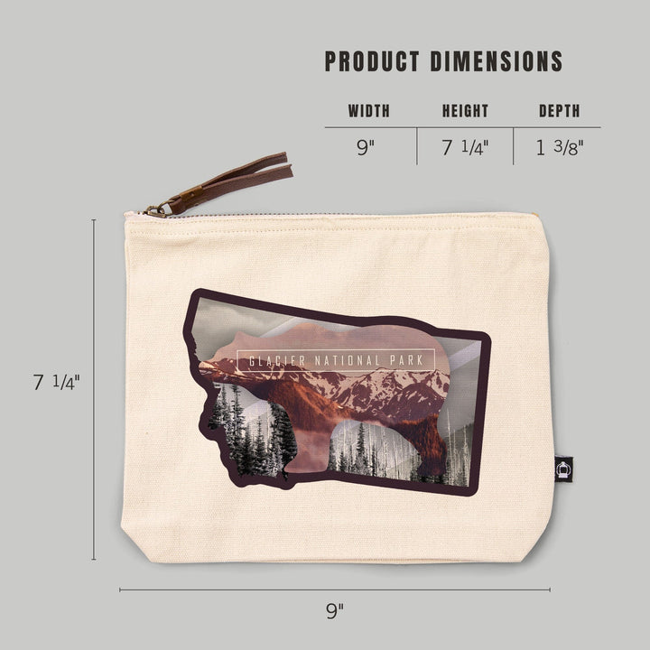 Glacier National Park, Montana, Bear Double Exposure,, Organic Cotton Zipper Pouch, Go Bag Go Bag Lantern Press 