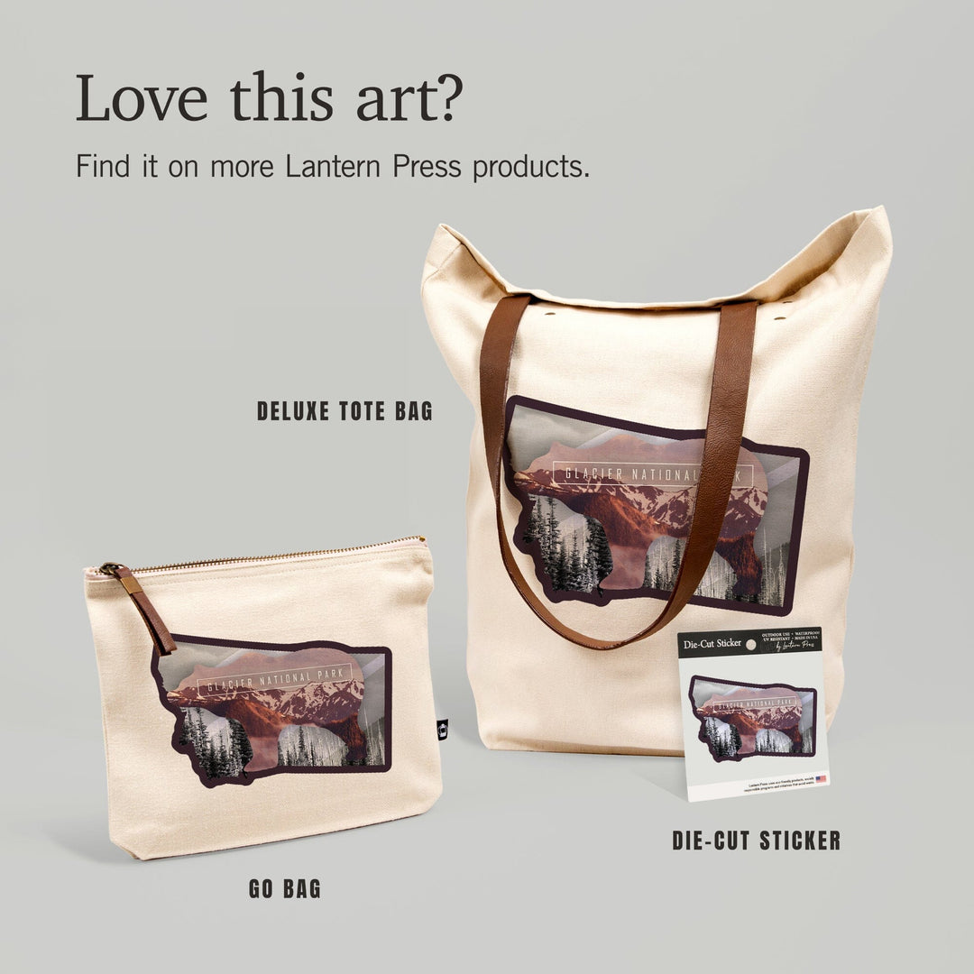 Glacier National Park, Montana, Bear Double Exposure,, Organic Cotton Zipper Pouch, Go Bag Go Bag Lantern Press 