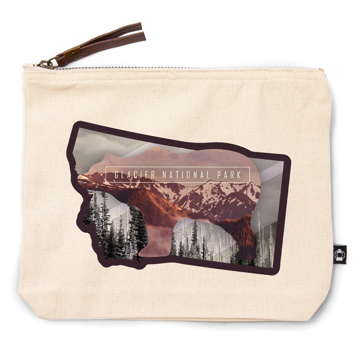 Glacier National Park, Montana, Bear Double Exposure,, Organic Cotton Zipper Pouch, Go Bag Go Bag Lantern Press 