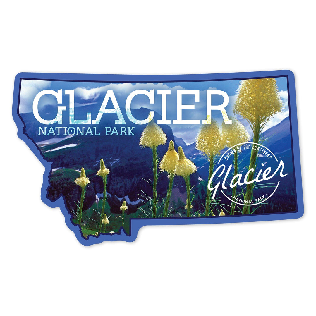 Glacier National Park, Montana, Beargrass in Bloom (Badge), Contour, Photography, Vinyl Sticker Sticker Lantern Press 