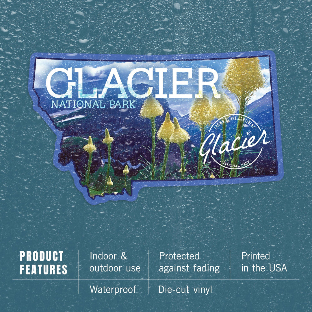 Glacier National Park, Montana, Beargrass in Bloom (Badge), Contour, Photography, Vinyl Sticker Sticker Lantern Press 