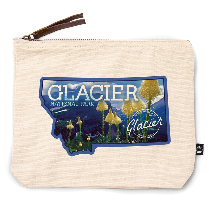 Glacier National Park, Montana, Beargrass in Bloom (Badge), , Photography, Organic Cotton Zipper Pouch, Go Bag Go Bag Lantern Press 