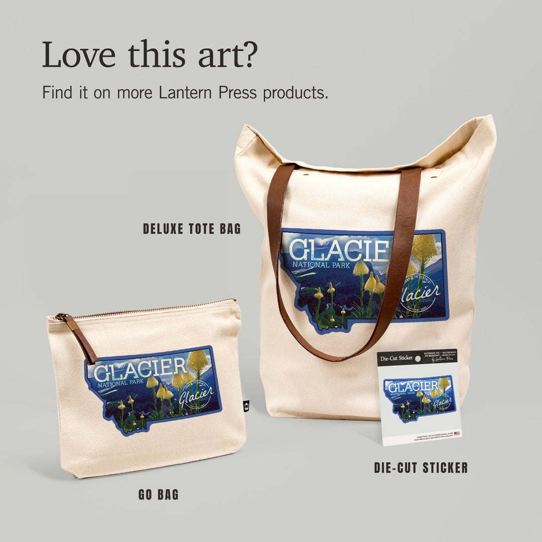 Glacier National Park, Montana, Beargrass in Bloom (Badge), , Photography, Organic Cotton Zipper Pouch, Go Bag Go Bag Lantern Press 