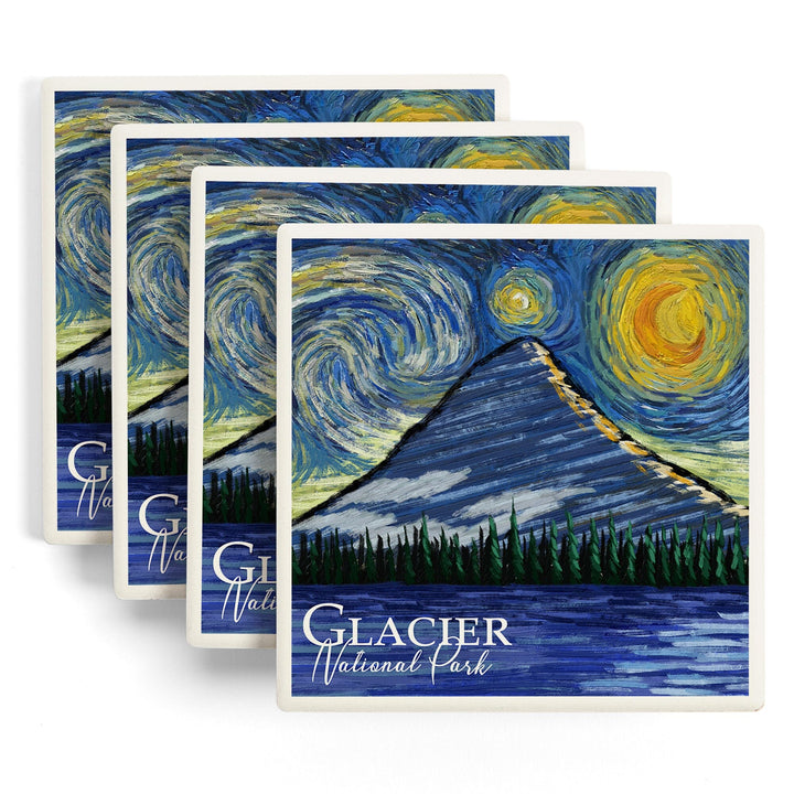 Glacier National Park, Montana, Bearhat Peak and Hidden Lake, Starry Night, Coasters Coasters Lantern Press 