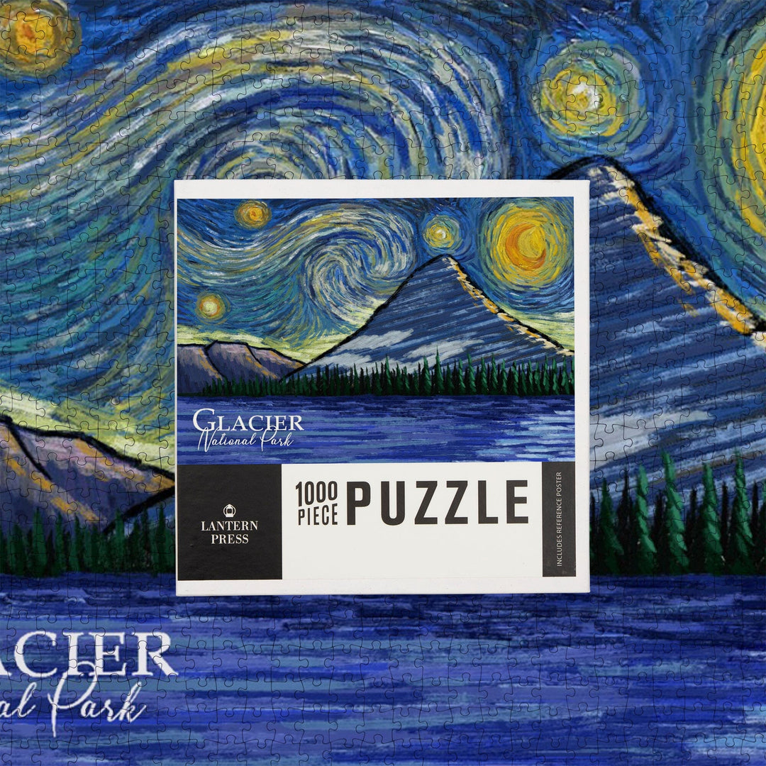 Glacier National Park, Montana, Bearhat Peak and Hidden Lake, Starry Night, Jigsaw Puzzle Puzzle Lantern Press 