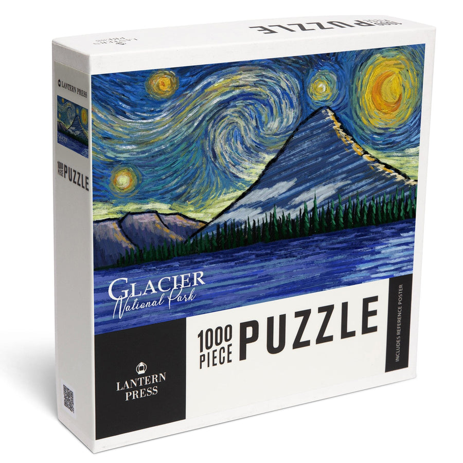 Glacier National Park, Montana, Bearhat Peak and Hidden Lake, Starry Night, Jigsaw Puzzle Puzzle Lantern Press 