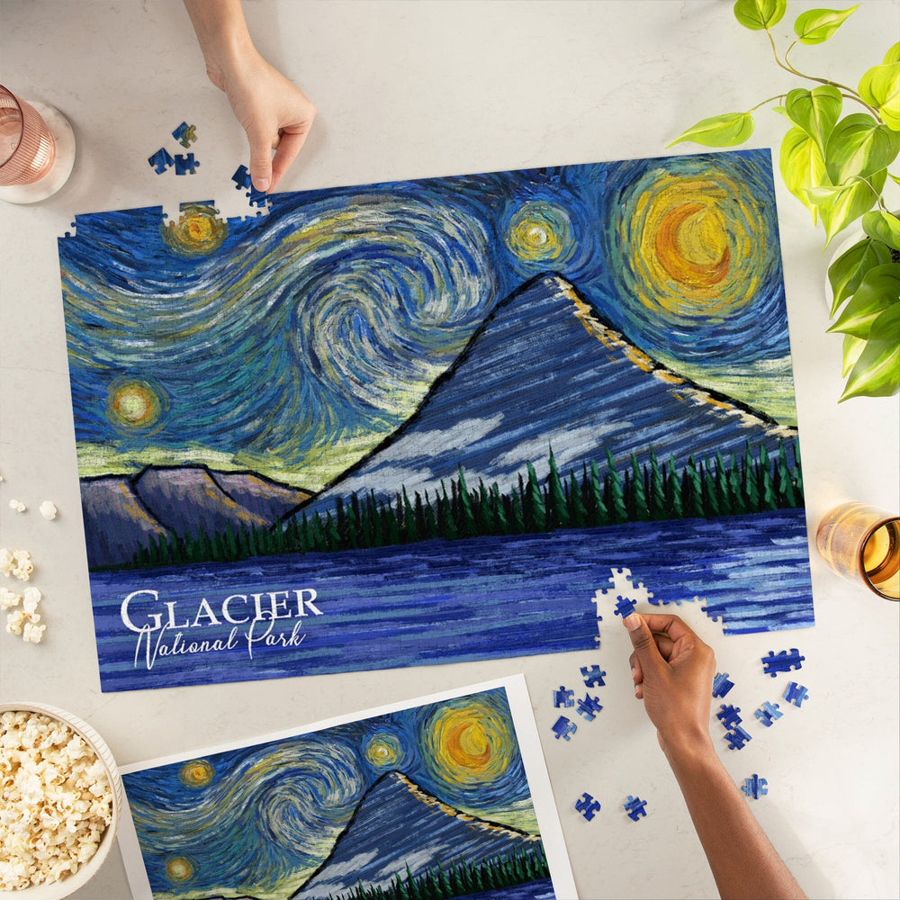 Glacier National Park, Montana, Bearhat Peak and Hidden Lake, Starry Night, Jigsaw Puzzle Puzzle Lantern Press 