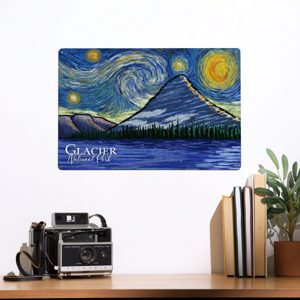 Glacier National Park, Montana, Bearhat Peak and Hidden Lake, Starry Night Metal Lantern Press 
