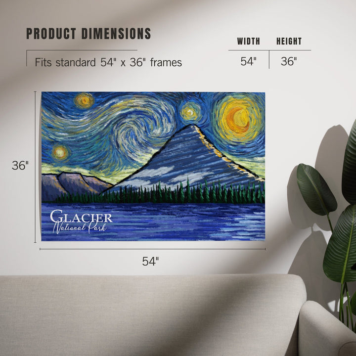 Glacier National Park, Montana, Bearhat Peak and Hidden Lake, Starry Night National Park Series, Art & Giclee Prints - Lantern Press