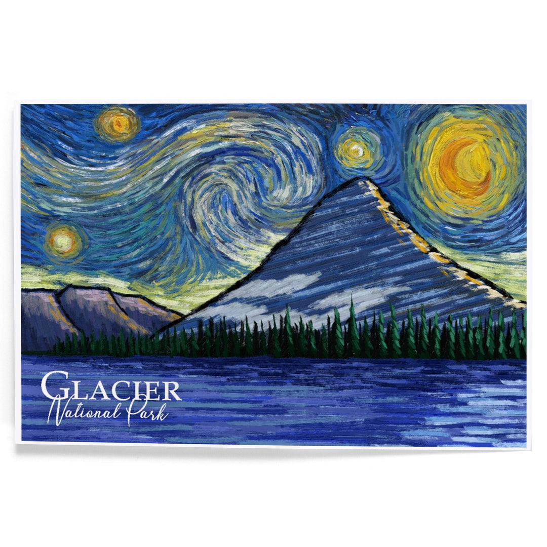 Glacier National Park, Montana, Bearhat Peak and Hidden Lake, Starry Night National Park Series, Art & Giclee Prints - Lantern Press