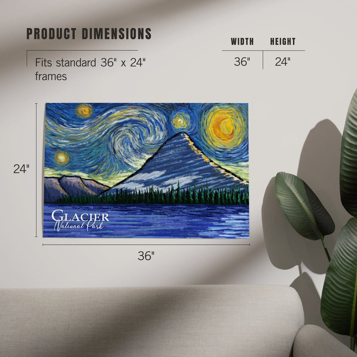 Glacier National Park, Montana, Bearhat Peak and Hidden Lake, Starry Night National Park Series, Art & Giclee Prints - Lantern Press