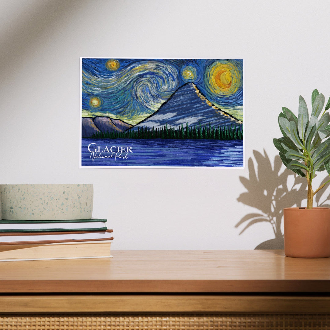 Glacier National Park, Montana, Bearhat Peak and Hidden Lake, Starry Night National Park Series, Art & Giclee Prints - Lantern Press