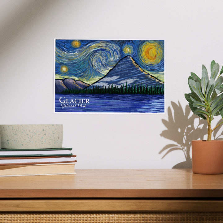 Glacier National Park, Montana, Bearhat Peak and Hidden Lake, Starry Night National Park Series, Art & Giclee Prints - Lantern Press