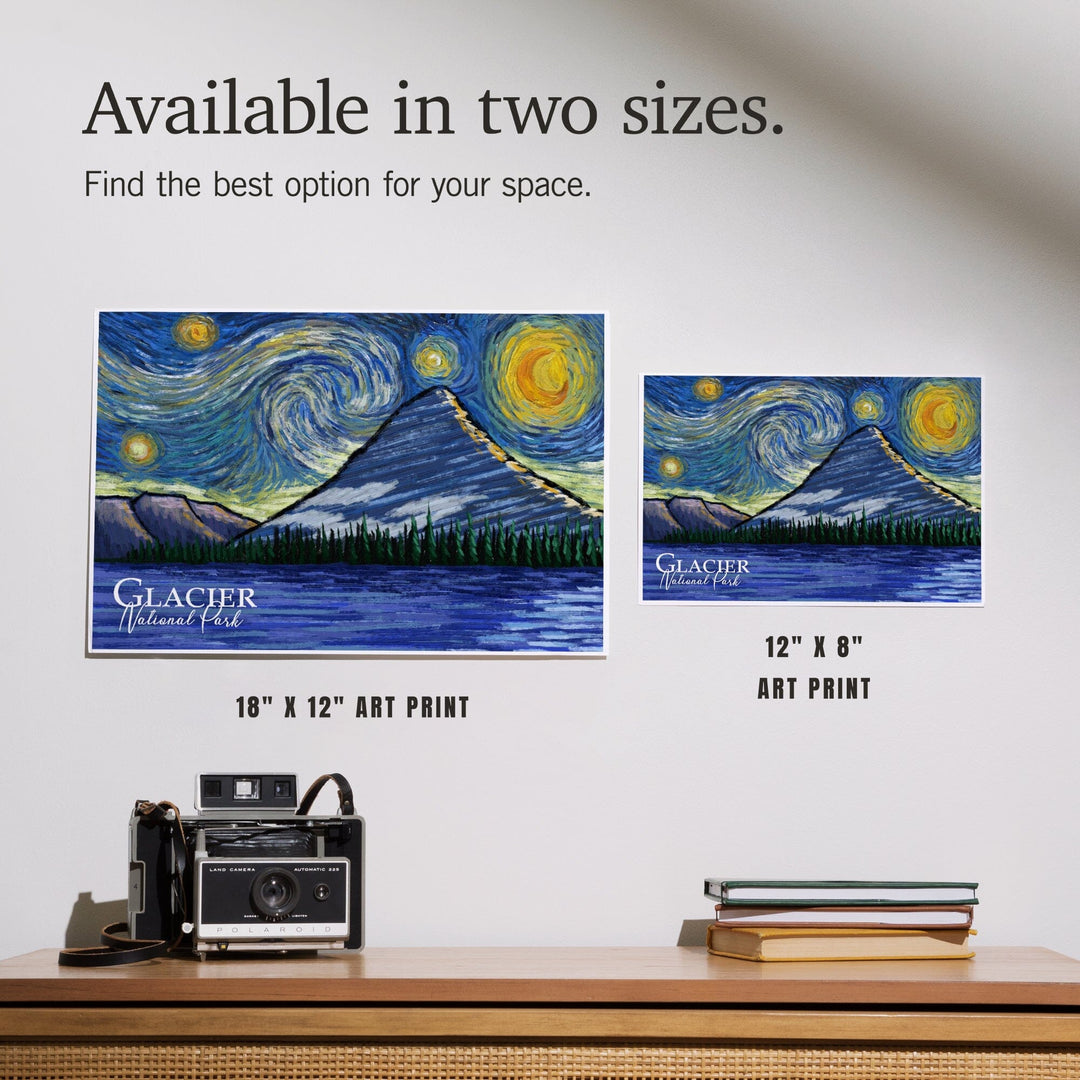 Glacier National Park, Montana, Bearhat Peak and Hidden Lake, Starry Night National Park Series, Art & Giclee Prints - Lantern Press